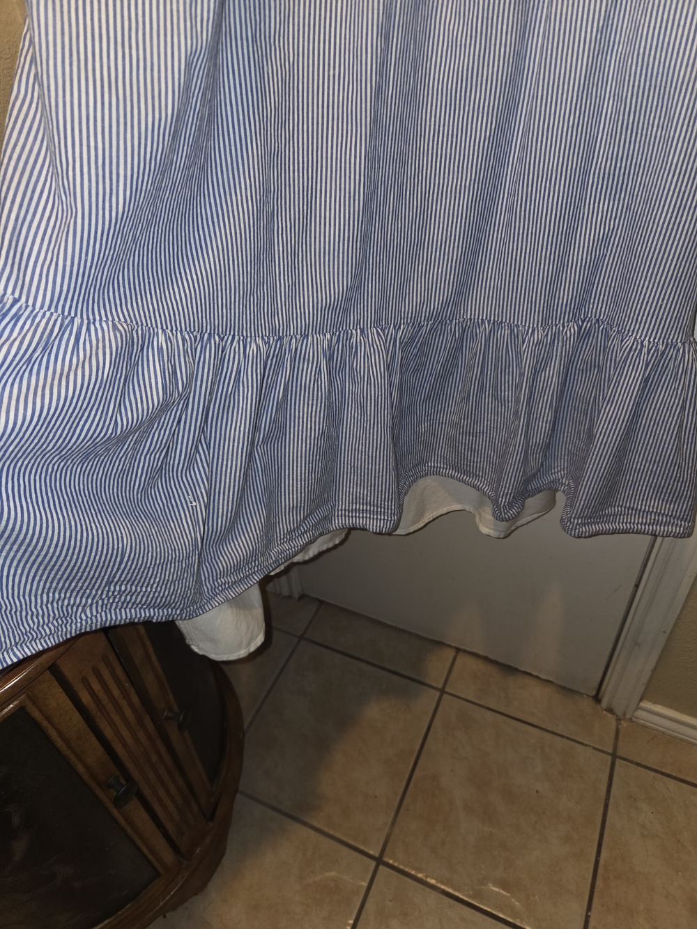 Blue Pinstripe Casual Midi Dress with Multicolor Floral Smocking - Picture 5 of 13